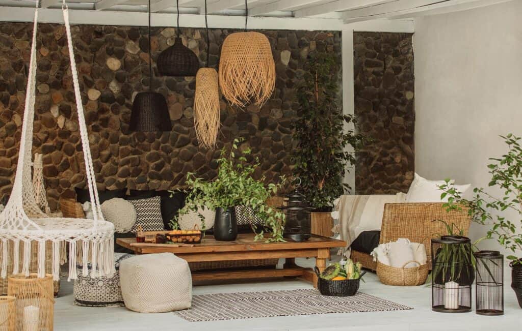 patio with stylish outdoor rug